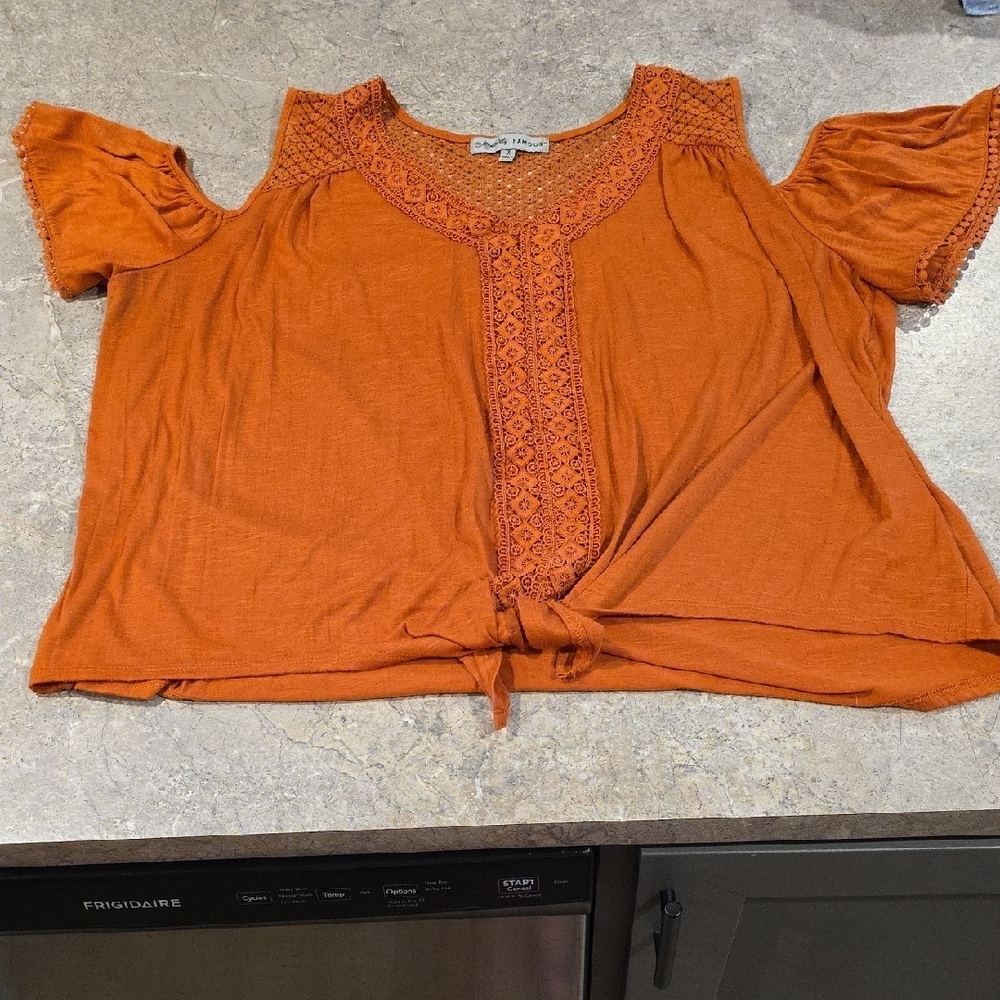 (J37) Absolutely Famous Orange Flutter Sleeve Crop Top Sz 1x